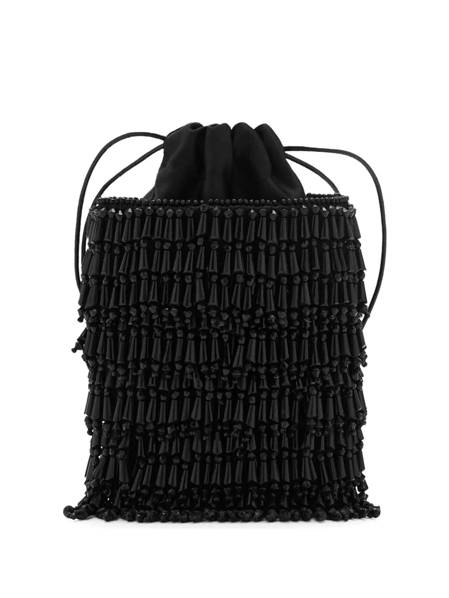 MANGO, Beaded Drawstring Bucket Bag