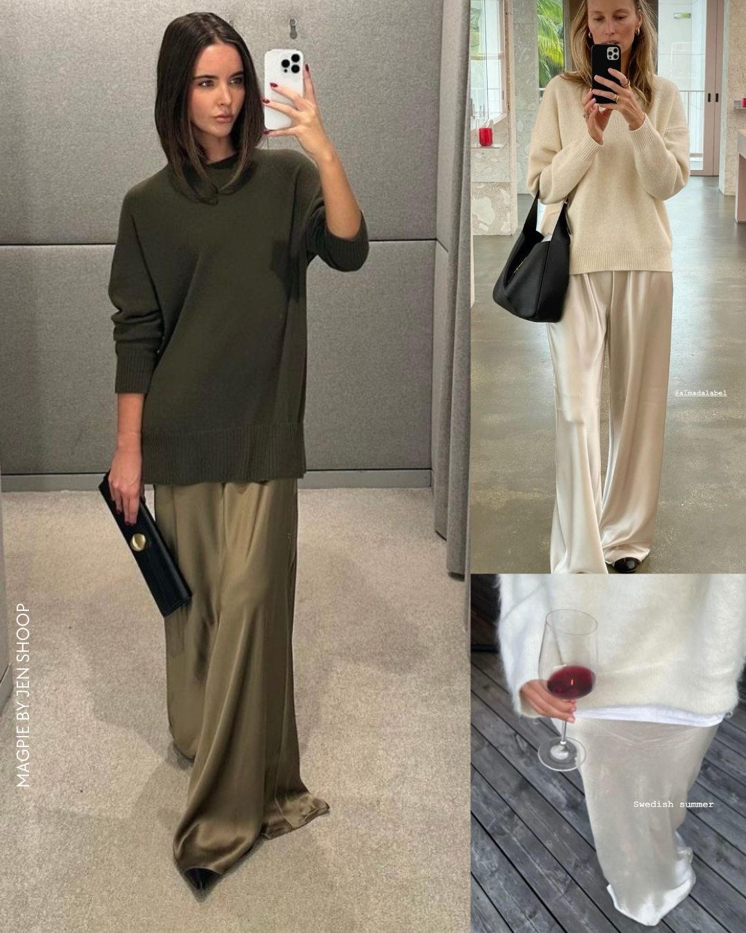 satin with chunky knit street style