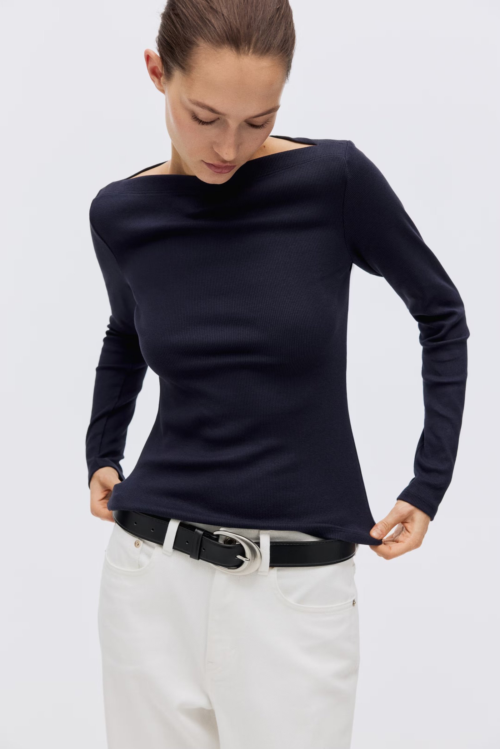 h&m, Ribbed Boat-Neck Top