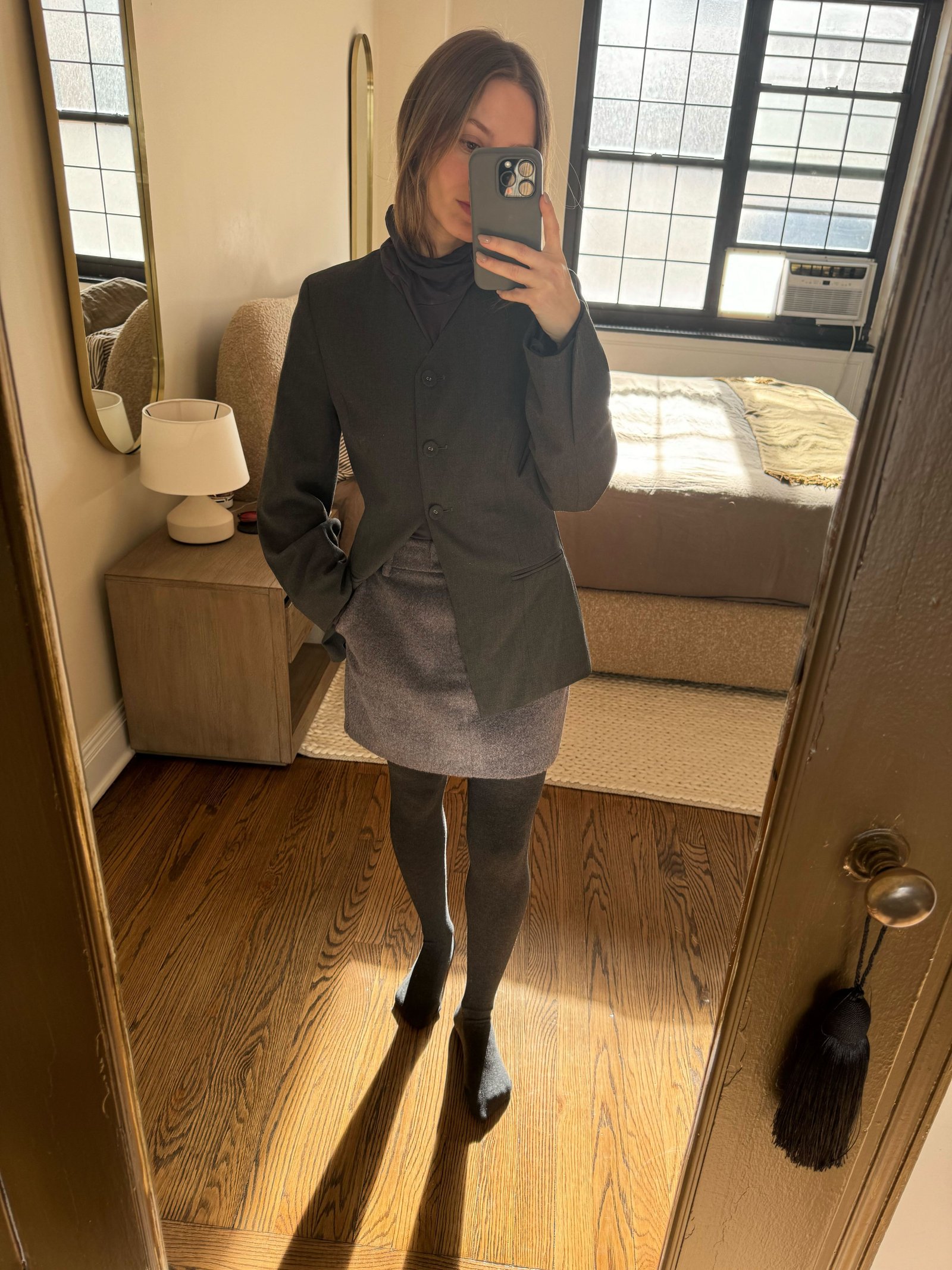 Nikki replicates the cashmere tight looks from the row's runway collection.