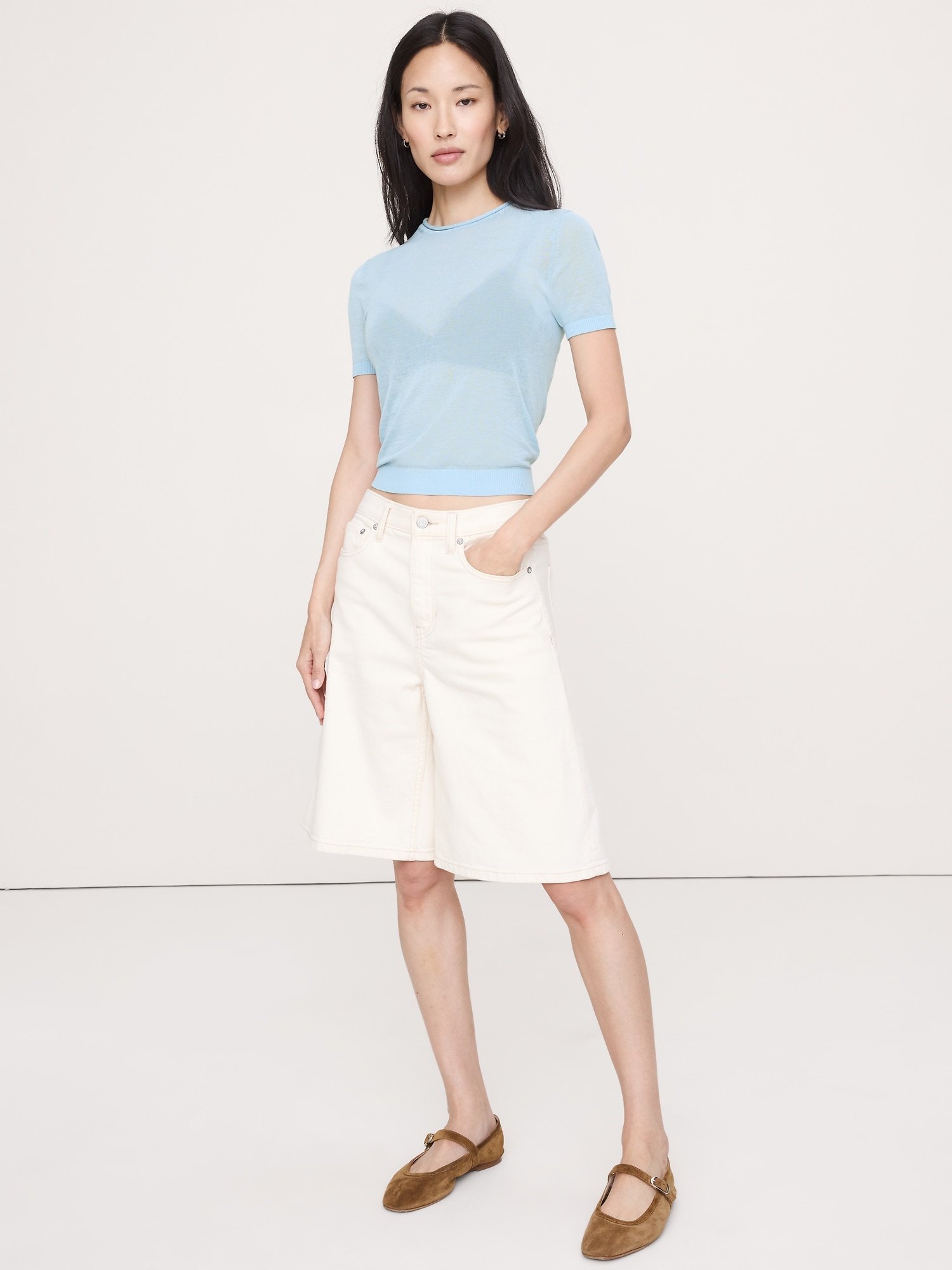 Sheer Ultra-Fine Cotton Sweater Tee