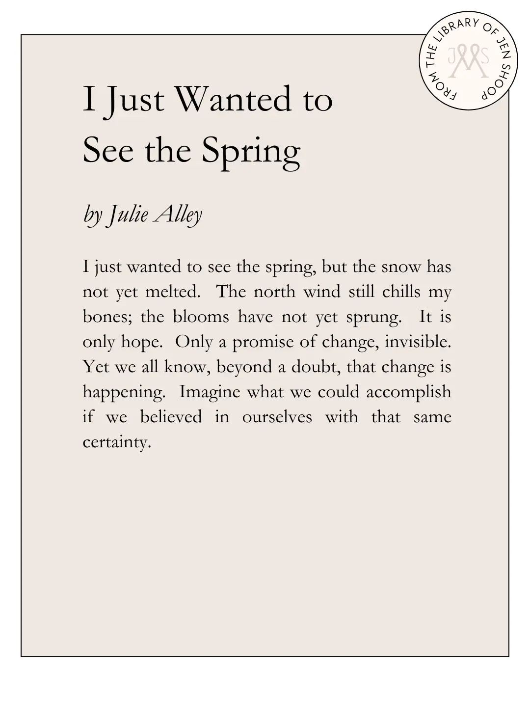 Julie Alley Poem on Spring