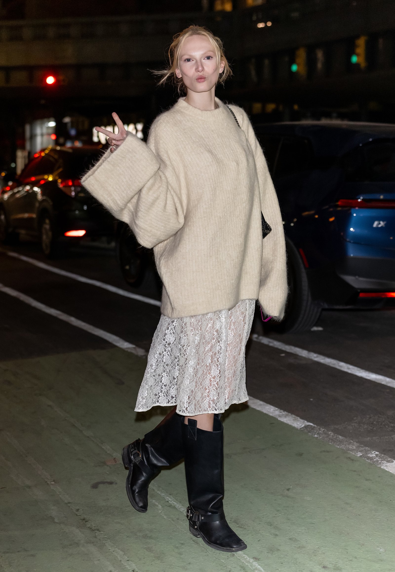 NEW YORK, NEW YORK - FEBRUARY 05: Supermodel Alex Consani is seen arriving to the Saks Fifth Avenue NYFW Kick-Off Party at Crane Club on February 05, 2025 in New York City. (Photo by Gilbert Carrasquillo/GC Images)